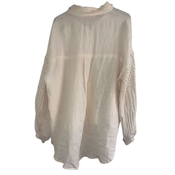 PINK LILY KEEP SHINING CREAM CROCHET SLEEVE GAUZE SZ LARGE SHACKET - Picture 4 of 7